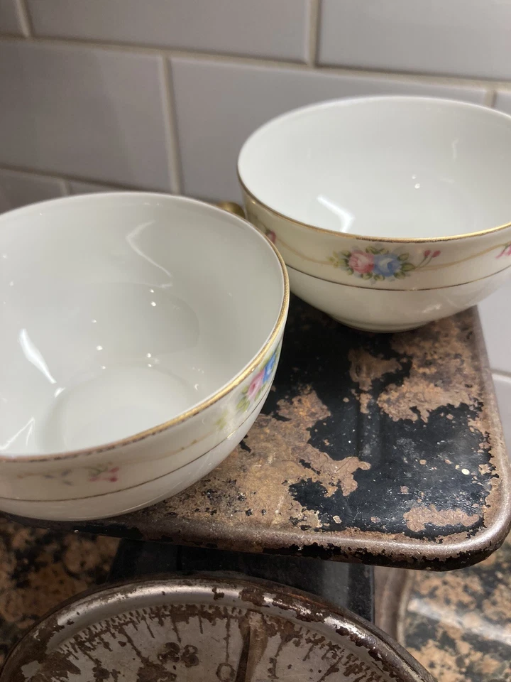 Antiguo juego de 6 tazas de té Noritake & Nippon Japón flor azul y rosa Marguerite N Foto 3 de 4