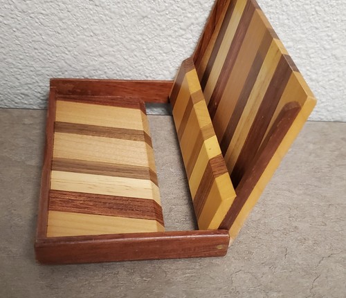 Aloha Hawaii Business Card Holder 4" Palm Tree Mixed Color Woods Wooden - Picture 4 of 6
