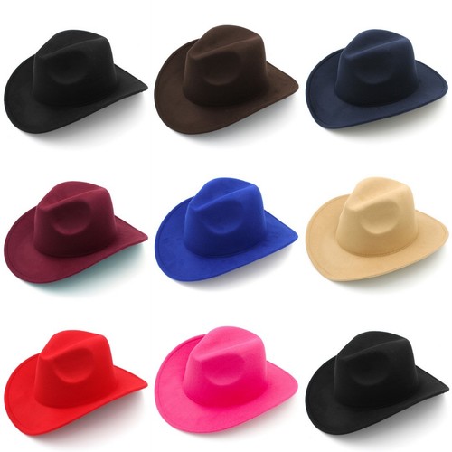 Children Kids Western Cowboy Hat Felt Fedora Jazz Cap Wide Brim for Boys Girls - Picture 9 of 34