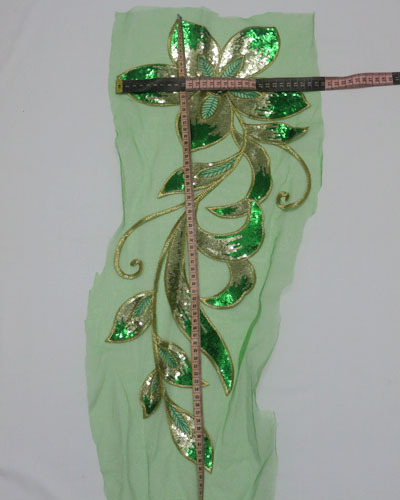 1 Piece Embroidery Floral Tulle Sequins Metal Applique Motif Gold Green Sew On - Picture 2 of 2