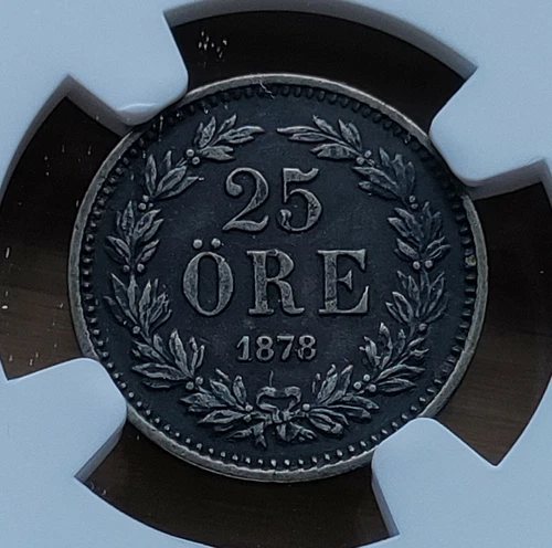 Sweden 1878 EB 25 Ore  NGC XF Det. CV $325 in XF.  Very tough in higher grades.