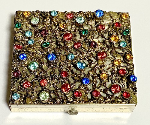 VTG DORSET REX Jewel Colored Rhinestone Powder Compact with Original Box - Picture 2 of 5
