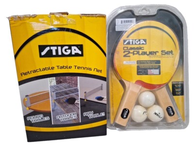 Lot Of 2 Stiga Table Tennis Ping Pong Set: 1 Retractable Net 4 Paddles & 6 Balls