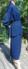 INCREDIBLE HIGH END VTG 40S BLUE GABARDINE BELTED SKIRT SUIT SM/MED