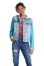 Desigual Carson Denim Jacket With Hood & Oriental Satin Sleeves Sz 34-46 Rrp£129