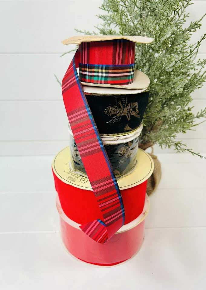 Paquete de 5 carretes completos y parciales de tartán a cuadros de colección de los años 80-90 Foto 2 de 4