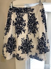 Talbots Navy Blue White Floral 100 Cotton Pleated A-Line Skirt Women's Sz P-10