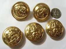 5 vintage 28 mm large great coat gold tone metal USA navy buttons lot 52323