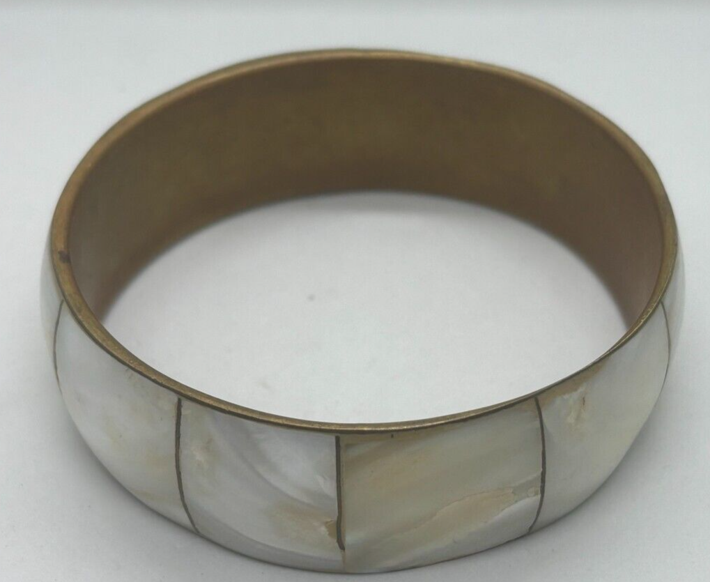 Bangle with Mother of Pearl Inlay on Copper, Retro Piece with Boho Fashion-image