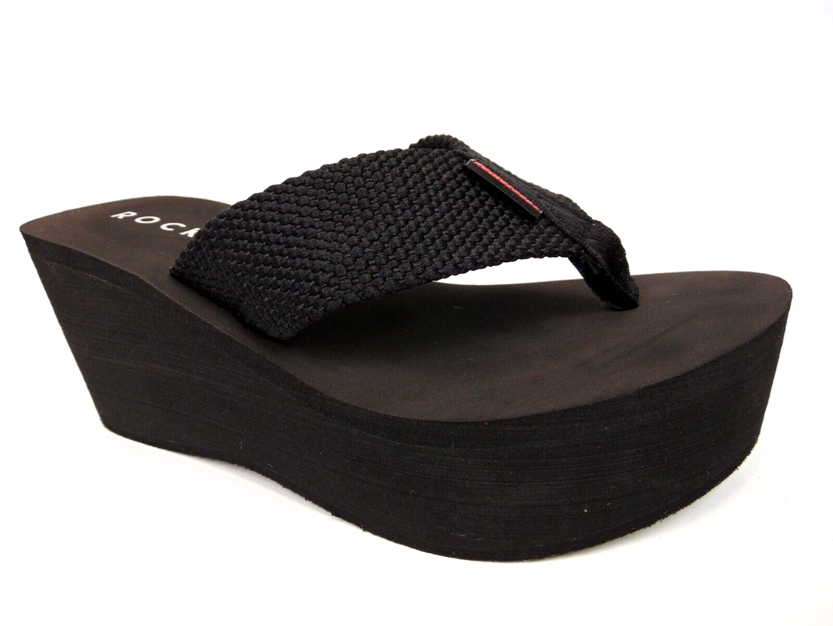 Rocket Dog Womens Crush Webbing Slip On Wedge Platform Sandals Size M,  Black
