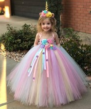 Girls Dress Kids Tutu Dress Long Ball Gown Hairbow Birthday Party Costume Dress