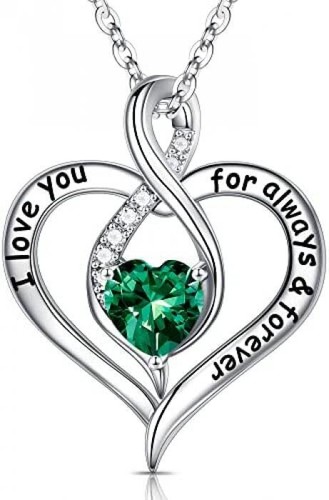 Love Heart Birthstone Necklace 925 Sterling Silver May Emerald CZ Love Pendant - 第 1/7 張圖片