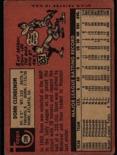 1969 Topps Donn Clendenon #208a Houston Astros - Picture 2 of 2