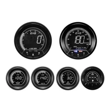 EVO Digital 6 Gauge Set GPS Speedometer White & Green LCD KMH °C BAR 85mm & 52mm