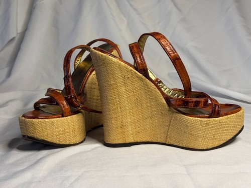 Dolce & Gabbana Brown Leather Wedge Sandals Size 37 Made in Italy - Picture 16 of 21