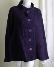 Focus Sz Xl Purple Cotton Waffle Button Down Mock Neck Jacket