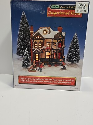 2002 Lemax Gingerbread House Lighted 8 Pc Village-Item# 26307CV NIB