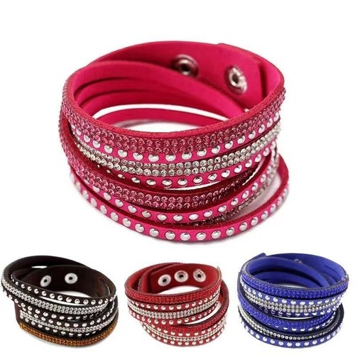 Fashion Unisex Men Women Luxury Crystal Rivet Leather Bracelet Punk Style 0857 - Picture 3 of 13