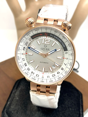 Gevril Men's Watch 48564 Swiss Automatic Wallabout Solar Compass Rose Gold 44mm