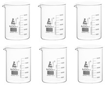 Eisco Labs 600ml Beakers, Low Form, 50mL Grad. - Borosilicate Glass - 6 Pack