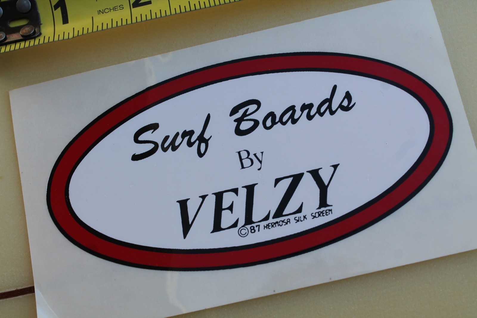 VELZY Surfboards Longboard Jacobs 1987 Hermosa Clear Vintage Surfing STICKER eBay