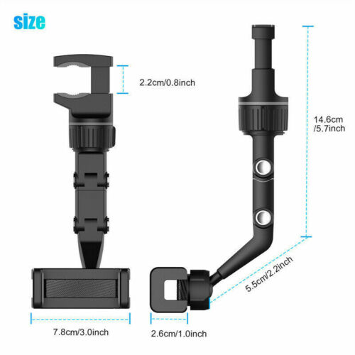 Adjustable 360° Rotation Phone Holder Car Rearview Mirror Mount Multifunction - Picture 2 of 12