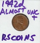 1942D  AU LINCOLN CENT ~ALMOST /BRILLIANT UNCIRCULATED RS COINS #51577 free ship