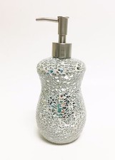 NEW SILVER+CLEAR MIRROR MOSAIC SOAP LOTION BATHROOM KITCHEN DISPENSER 