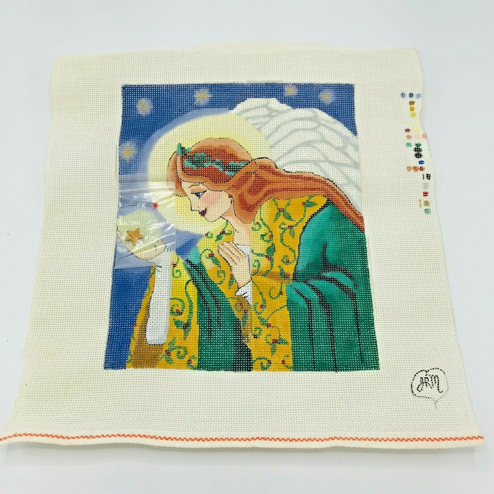 Hand Painted Needlepoint Pattern Christmas Angel Star Cloak Sky Halo Crown