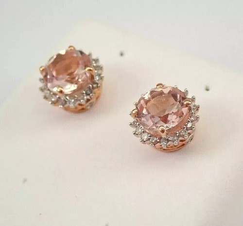 Rundschliff simulierter Pfirsich Morganit hübsche Ohrstecker in 14 Karat Roségold plattiert - Bild 4 von 7