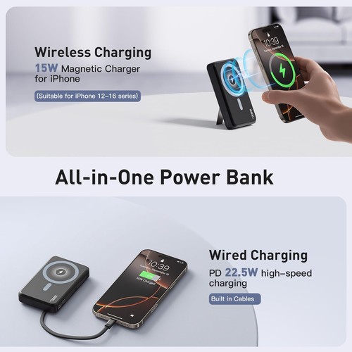 2025 Latest Magnetic Wireless Power Bank 16800mAh Portable Charger with 2 Bui... - Picture 4 of 7