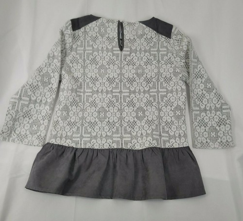 THML Womens Size M White Lace 3/4 Sleeve Peplum Shirt With Gray Suede Trim NWT - Picture 11 of 12
