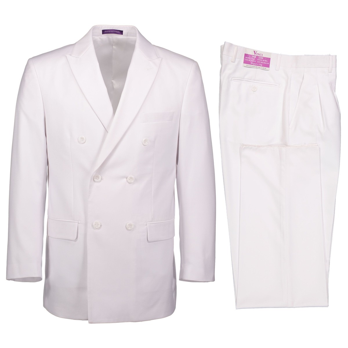 BIG & TALL Men's White Double Breasted 6 Button Classic Fit