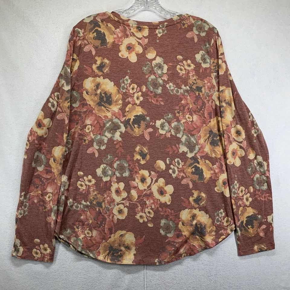 Blusa floral Femme By Tresics manga longa camiseta elástica macia tamanho grande em excelente estado usado - Imagem 3 de 4