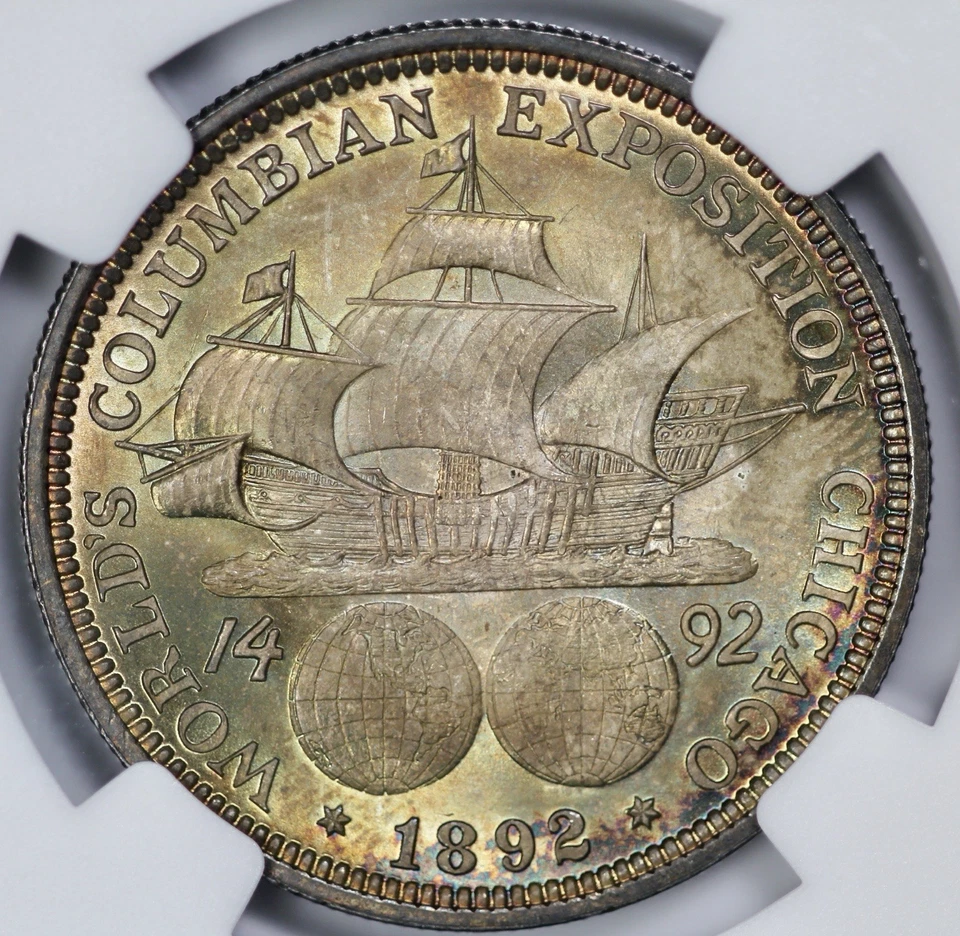 1892 Columbian 50c Silver Half Dollar NGC MS 64 Unbelievable Toning - Image 3 of 4