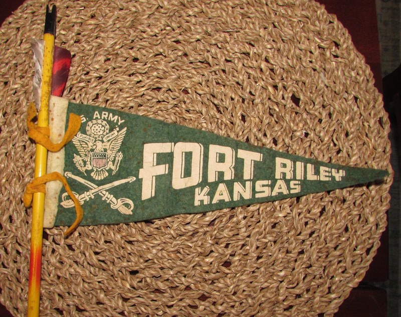 Antique 1930’s Fort Riley Kansas Army Souvenir Felt Pennant on Native American A