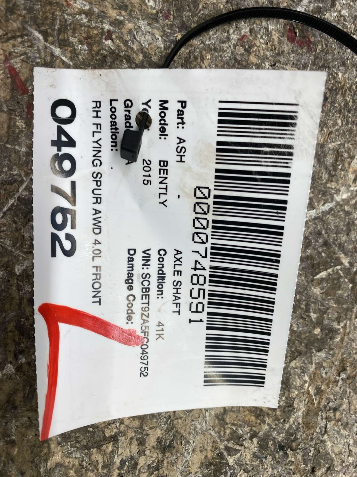 2013-2019 BENTLEY FLYING SPUR AWD 4.0L FRONT RIGHT CV AXLE SHAFT 4W0407272 *41K*