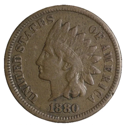 1880 Indian Head Cent Good- Very Good Average Circulated Condition Copper Penny