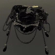 Fashionable Black Lace Rose Tassel Layering Choker Necklace