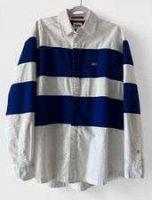 Tommy Jeans Skate Fit Striped Blue/White Point Collar Long Sleeve Button-Up M
