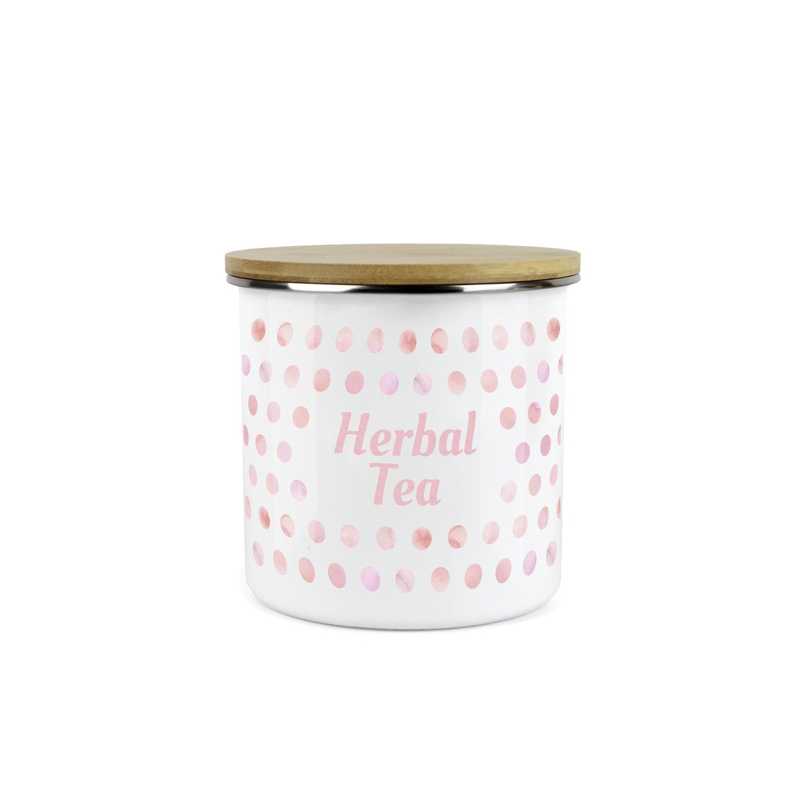 Polka Dots Herbal Tea Canister - Pink & White Spotty Medium Kitchen Storage Jar