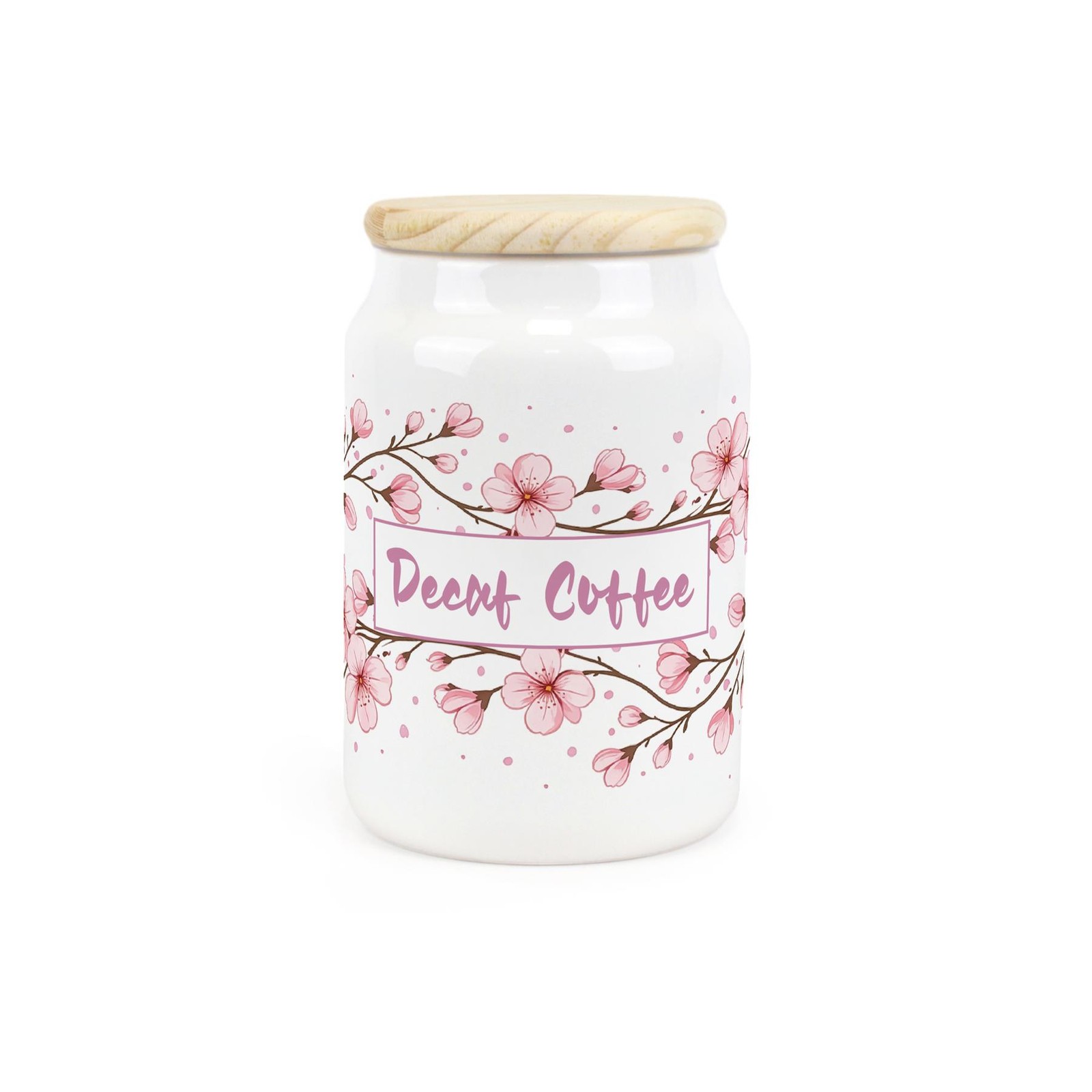 Cherry Blossom Decaf Coffee Canister - Pink Floral Ceramic Kitchen Storage Gift