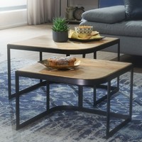FineBuy Couchtisch Massivholz Wohnzimmertisch 2Er Set Hellbraun Satztisch Tisch