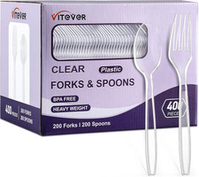  400 Count Clear Plastic Forks and Spoons Set Bulk - Heavy Duty Disposable Spoo