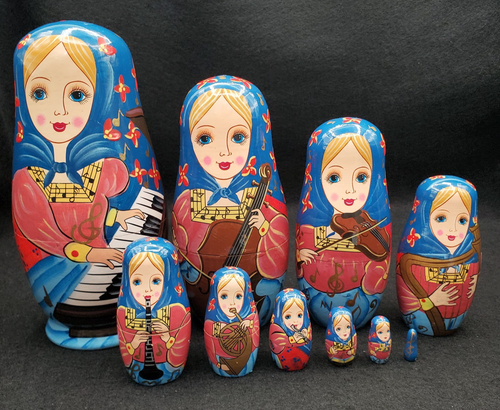 Vintage Russian Matryoshka Nesting Dolls Wooden Hand Painted 8" Set of 10 - Picture 1 of 17
