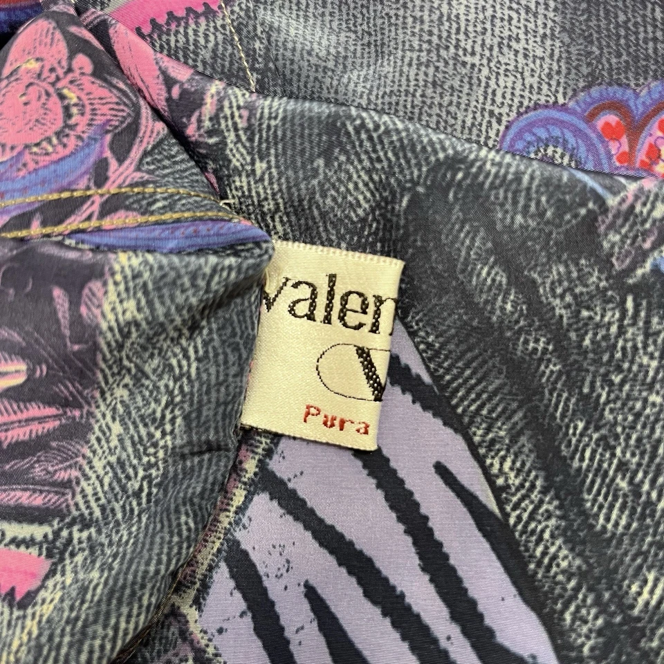 Valentino Vtg Mens Size 5 Blue/Pink Abstract Geometric Floral Silk S/S Shirt euc - Image 3 of 4