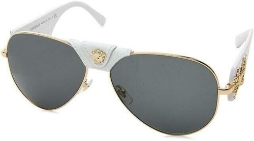 Versace 0VE2150Q 1341/87 Medusa Aviator Sunglasses, White/Grey - Picture 4 of 5