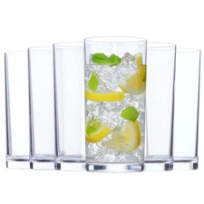 Classic Clear Plastic Reusable Drinking Glasses (Set of 6) 16oz Water Cups | ...