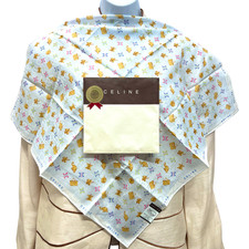 New Lg Collection Celine Paris Mini Scarf 22"Cotton light blue logo Print 53