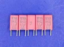 Five 5 Genuine WIMA 1uF 100v 5 MKS2 PET Film Capacitors FASTEST FREE SHIPPING